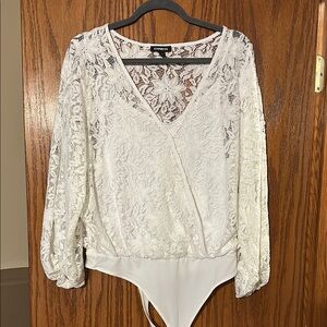 Express White Lace Wrap Bodysuit